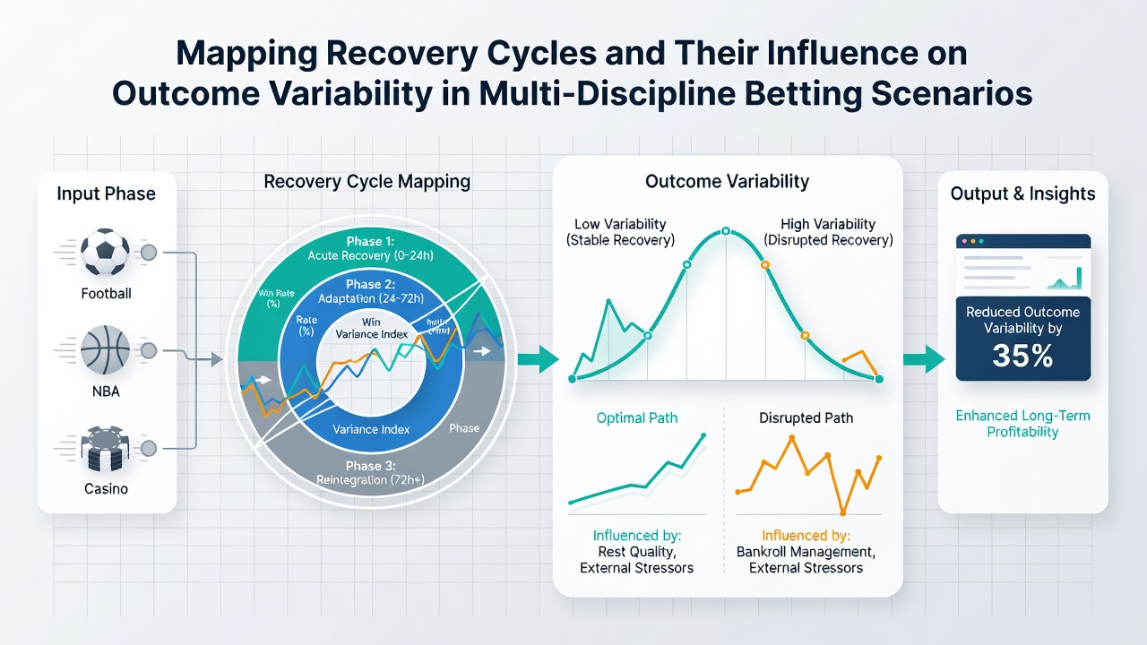 Visualization of outcome variability metrics linked to recovery intervals in diversified betting portfolios